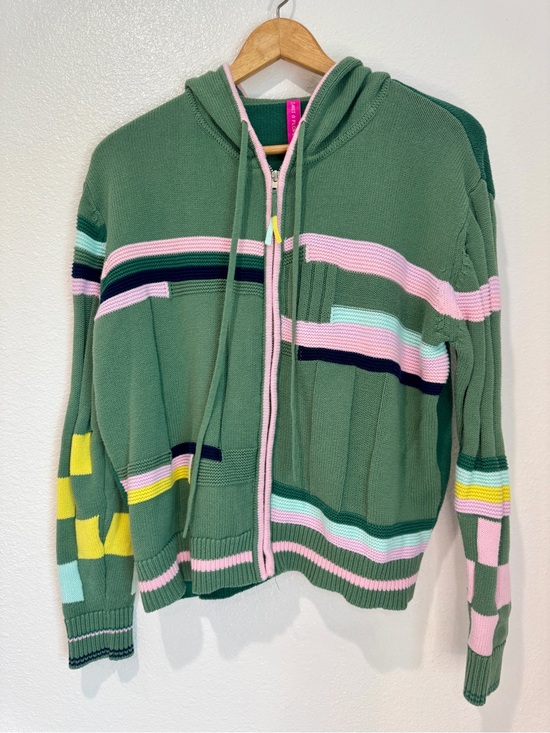 Zaket & Plover Sweaters - Zaket Plover Cotton Colorblock Stripe Checkered Knit Zip Up Hoodie Sweater M